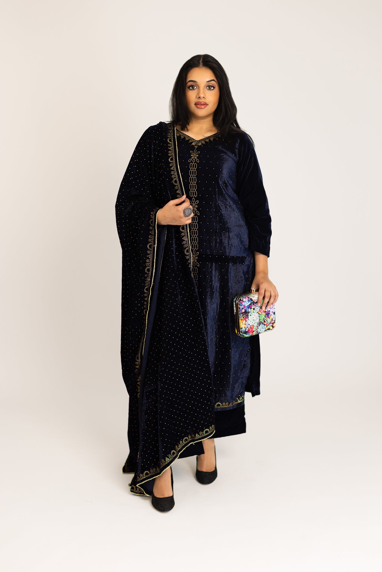 Navy blue velvet suit