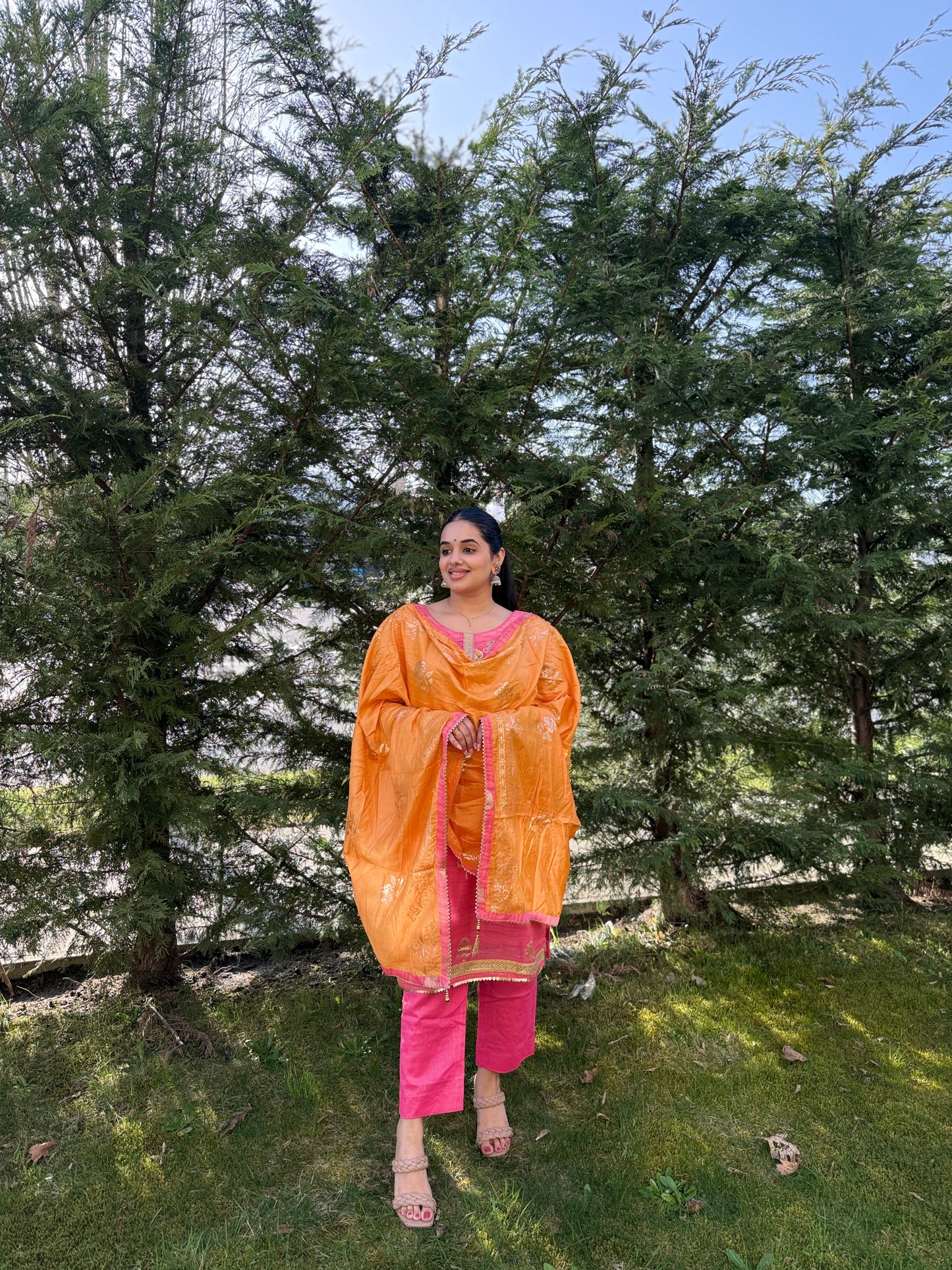Pink Suit with Orange dupatta