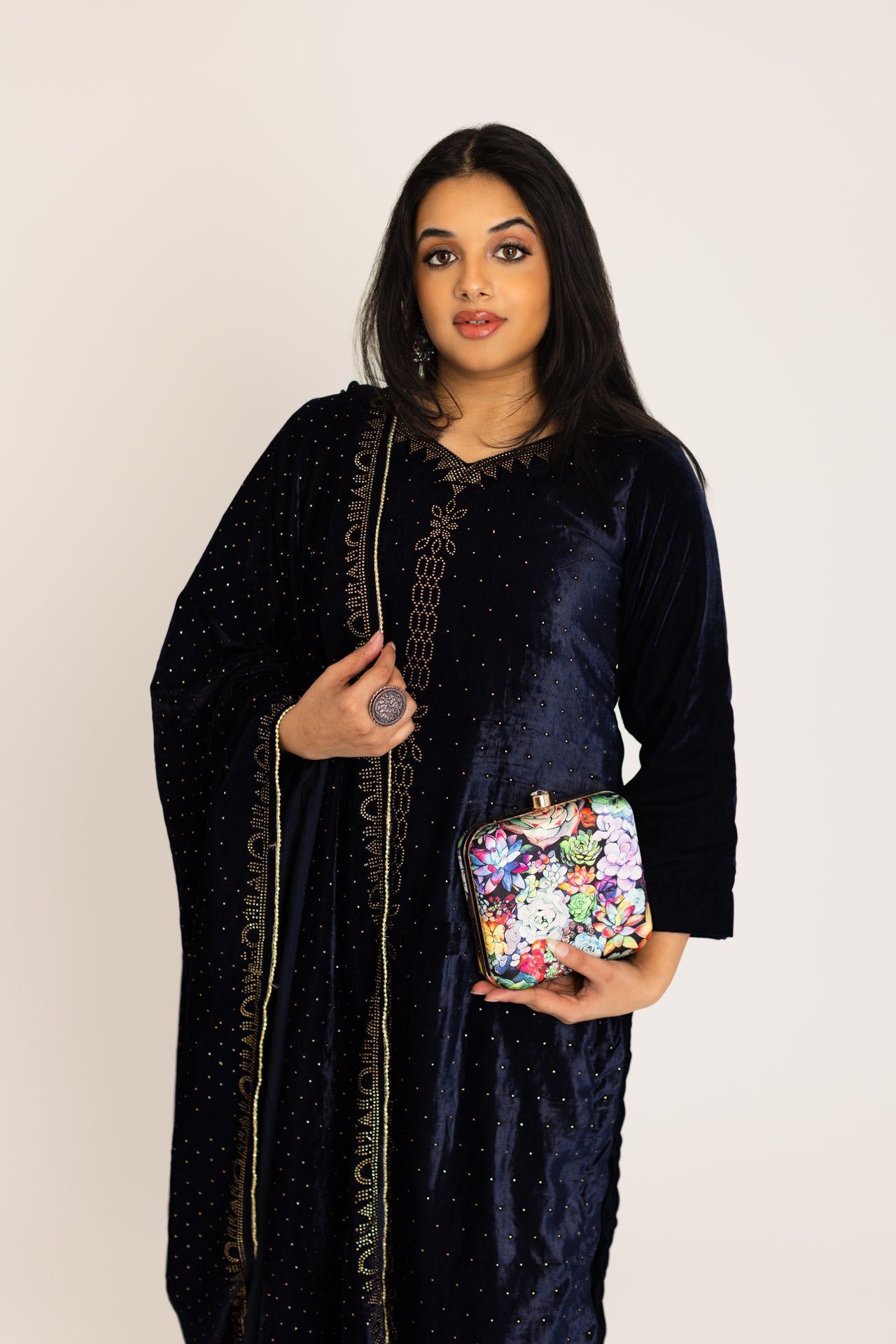 Navy blue velvet suit