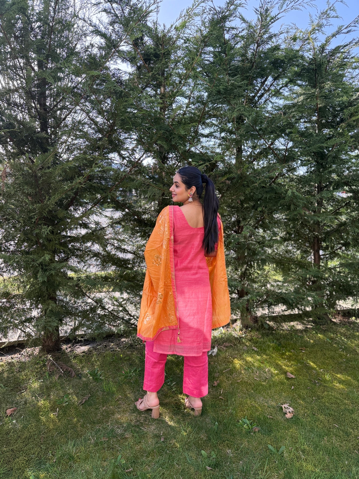 Pink Suit with Orange dupatta