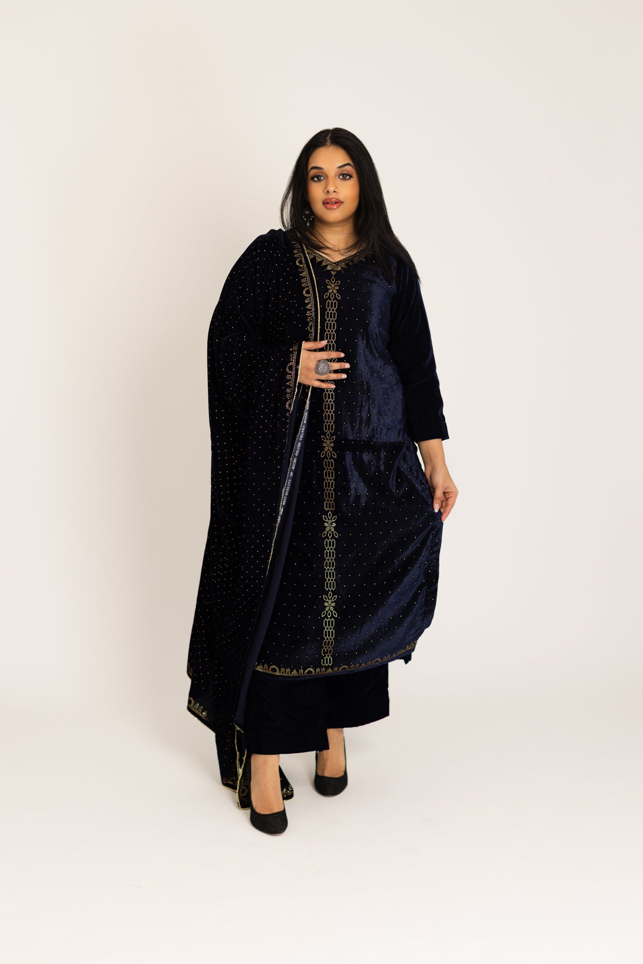 Navy blue velvet suit
