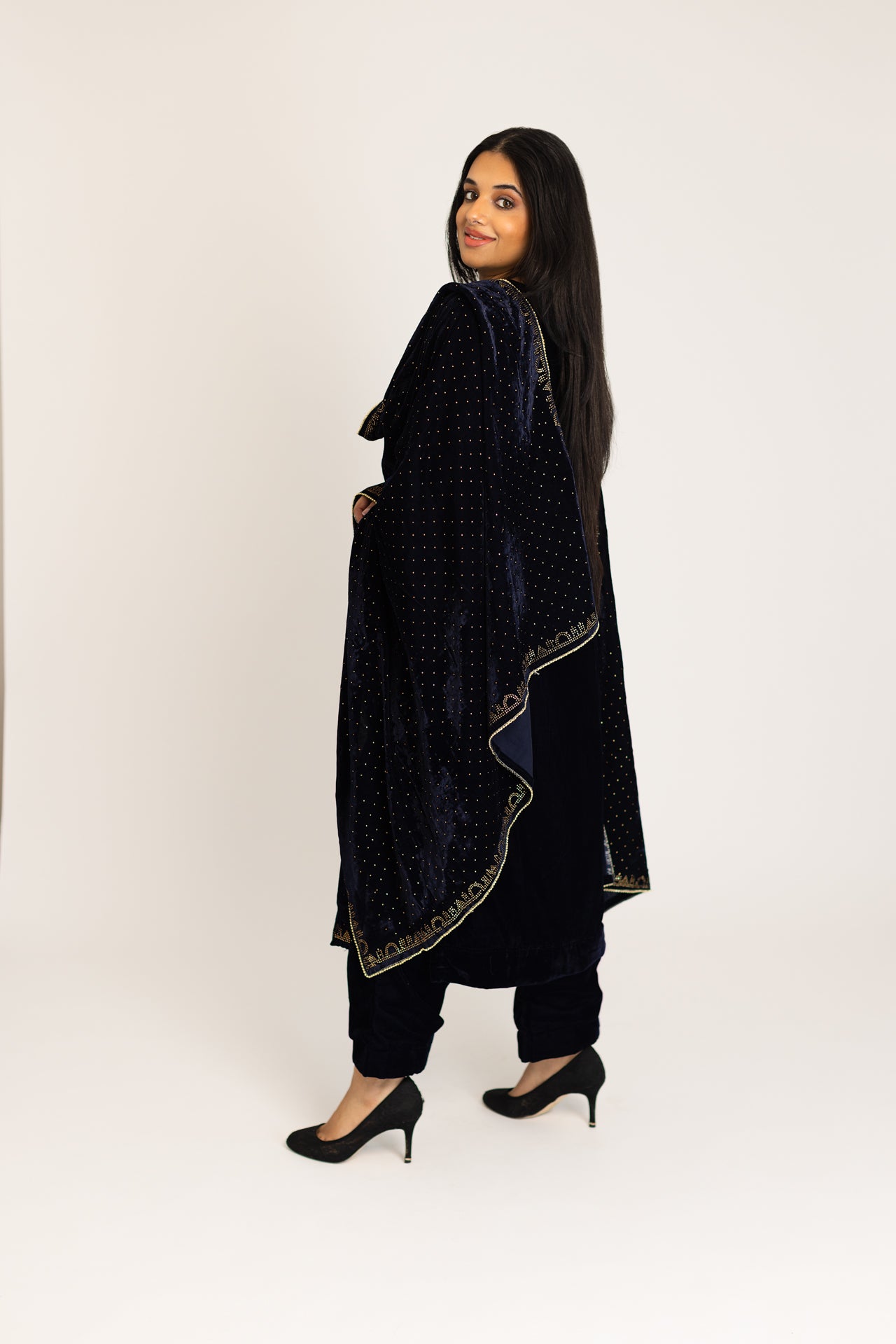 Navy blue velvet suit