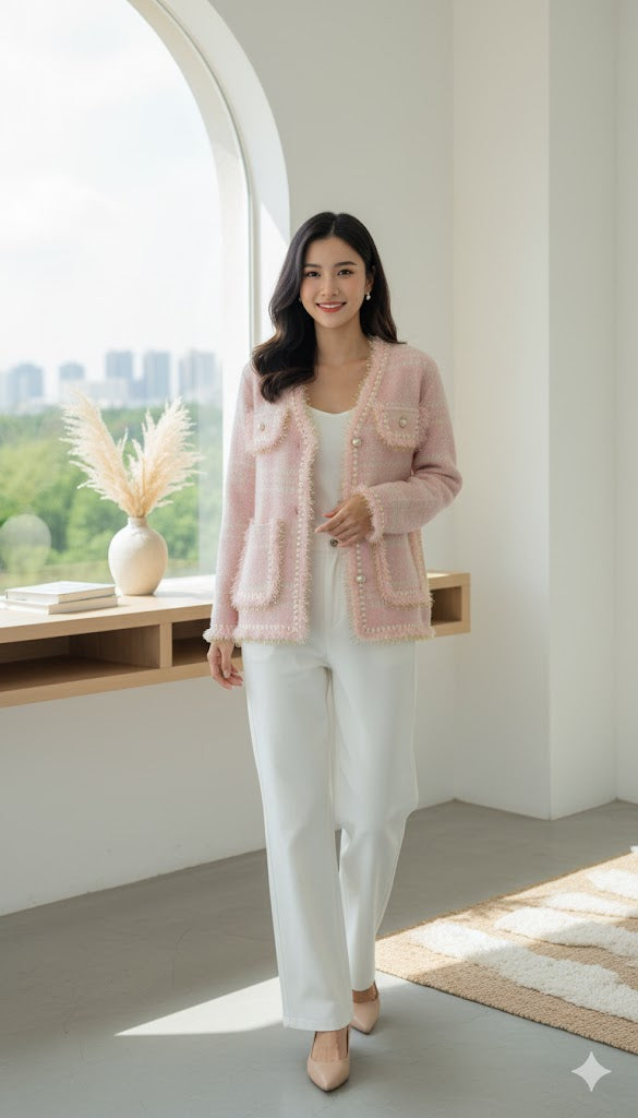Baby Pink Cardigan with Golden Buttons