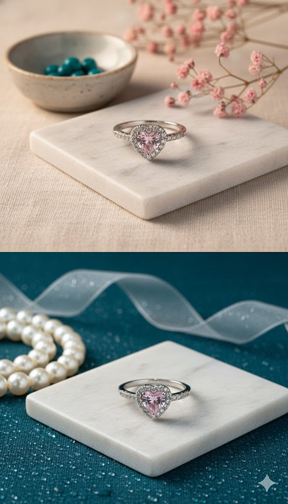 Baby Pink Heart Silver Ring