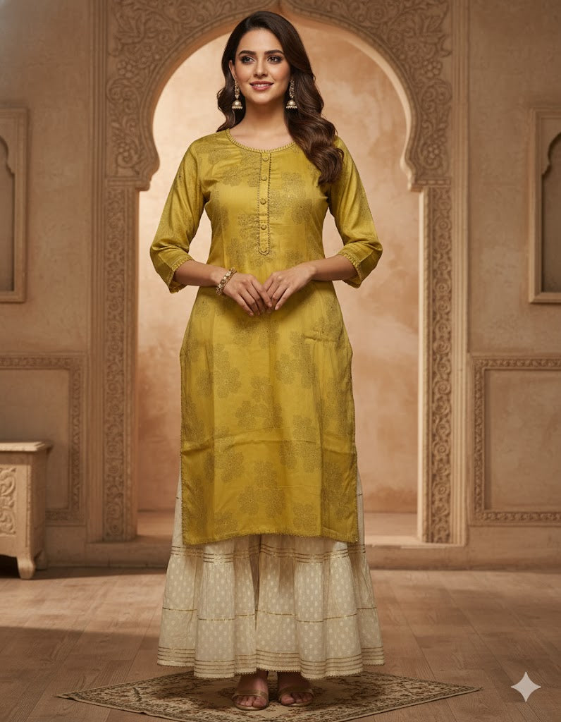 Mustard Beige Sharara Suit