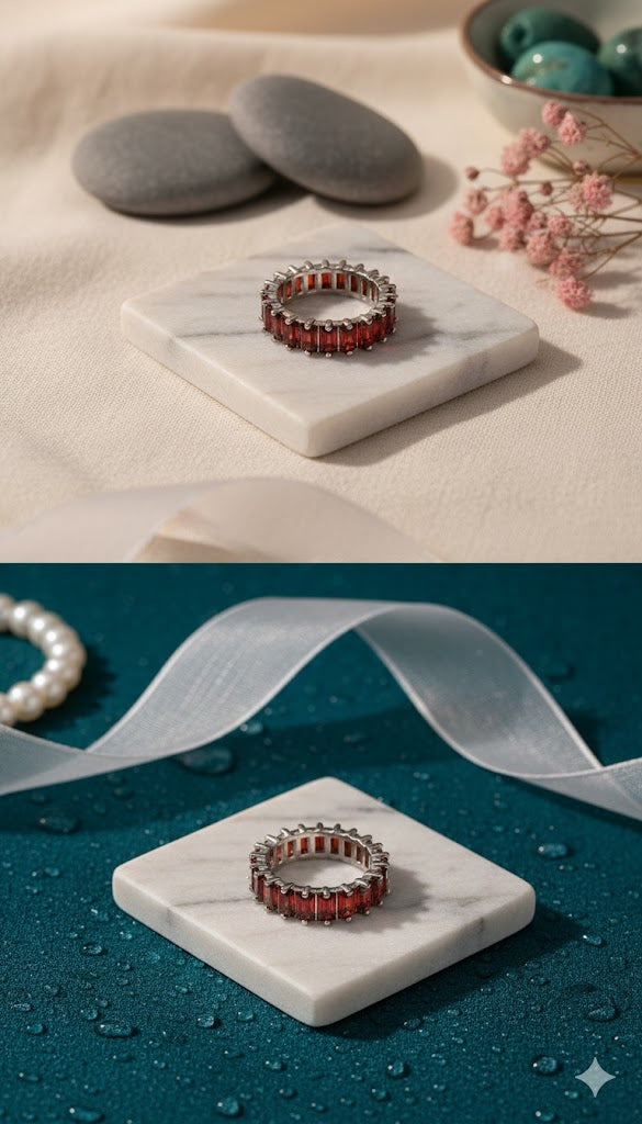 Red Silver Band Ring