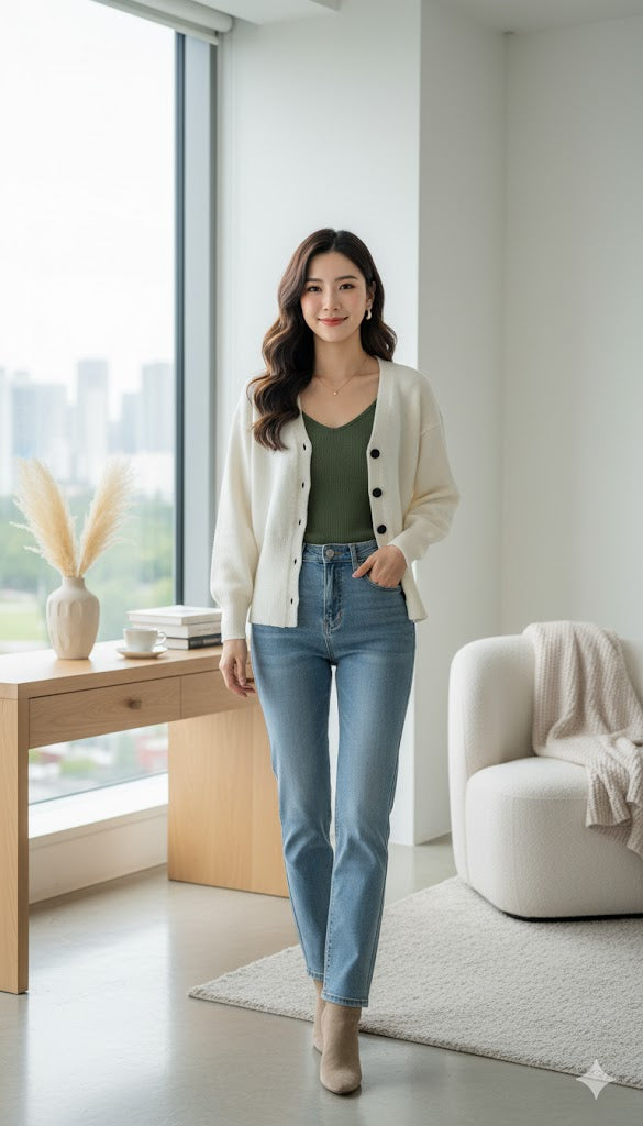 White Cardigan with Black Buttons