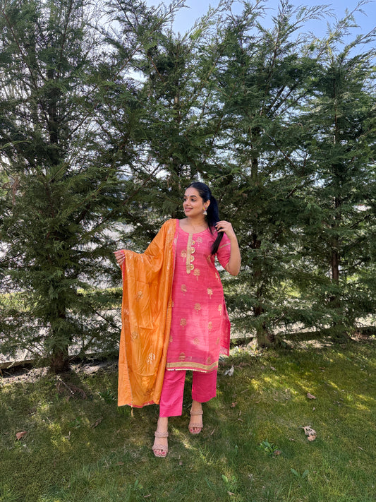 Pink Suit with Orange dupatta