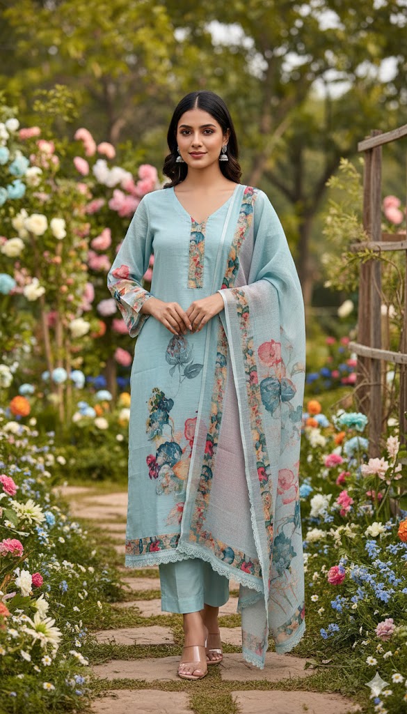 Baby Blue Floral Pant Suit