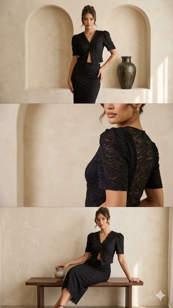 Black Lace Skirt Set