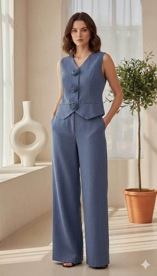 Cotton Co-ord Set with Flower Buttons
