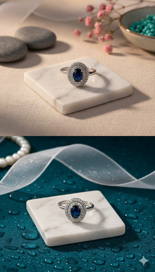 Blue Silver Oval Ring