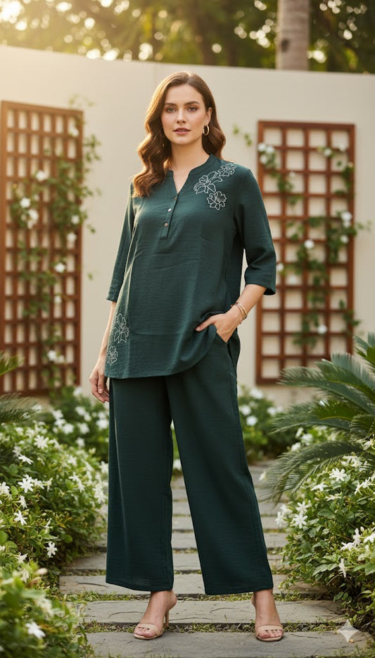 Dark Green Cotton set with White Print