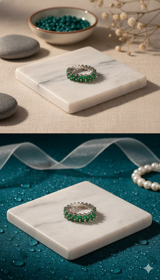 Green Silver Band Ring