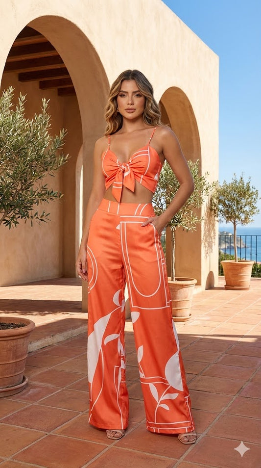 Orange White Co-ord Set