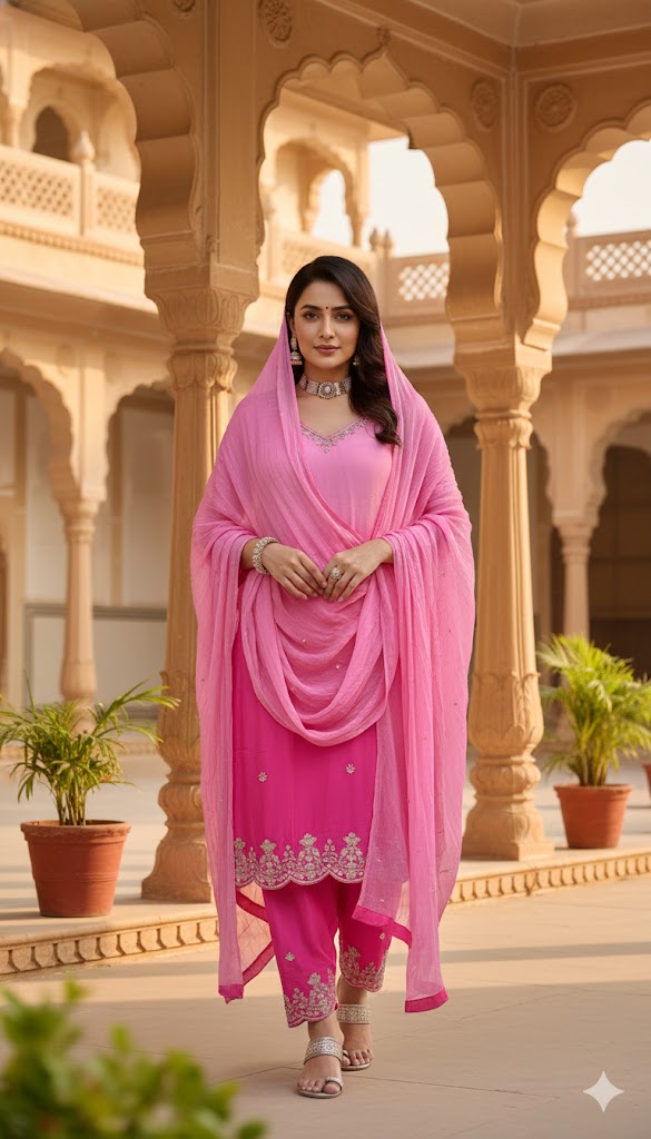 Pink tie die Handwork Salwar Suit