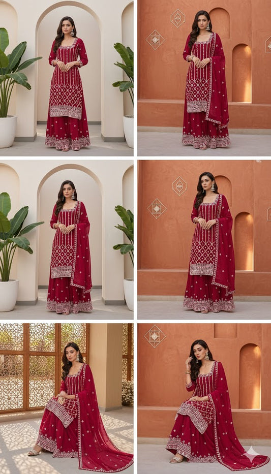 Red Plazo Suit with White Lacework