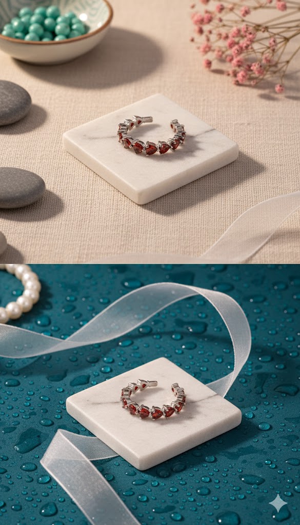 Red Hearts Silver Band Ring