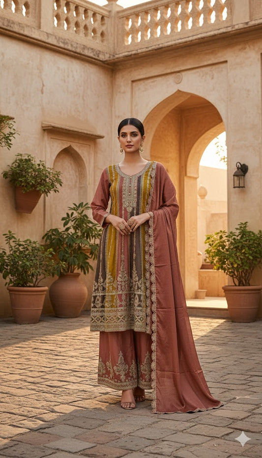 Rust Brown Multi Color Heavy Designer Suit