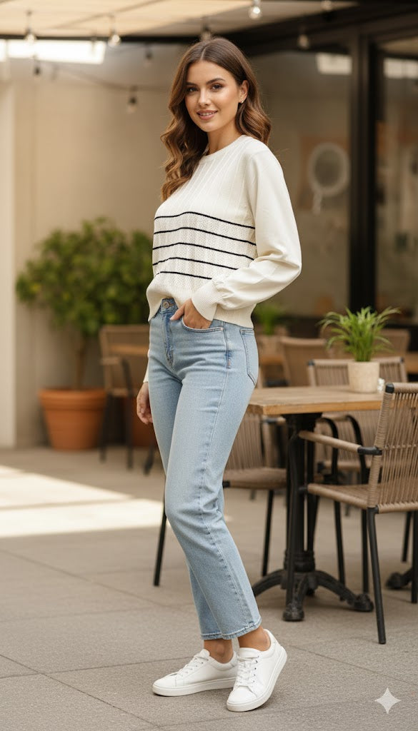 White Black stripped sweater