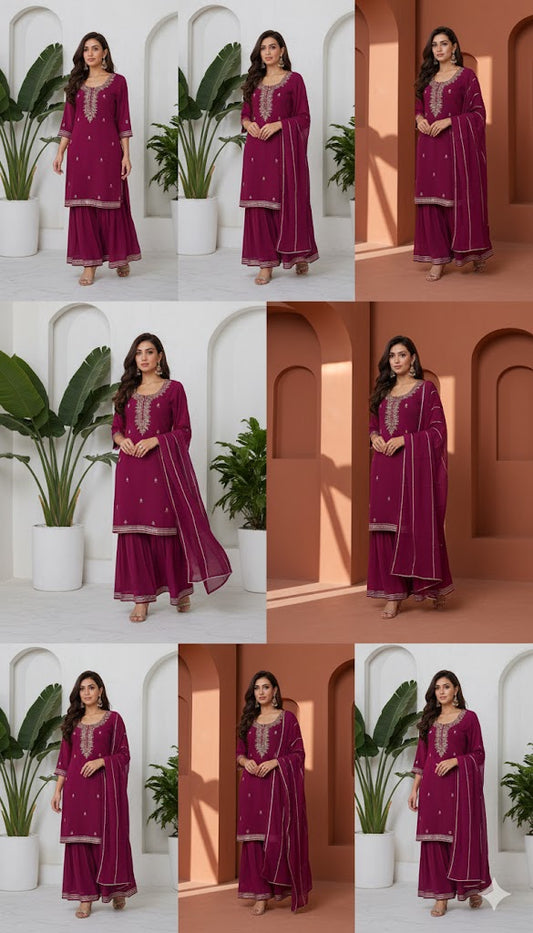 Wine Sharara Suit